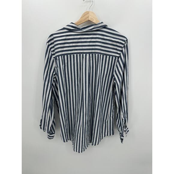 Style & Co Button Down Shirt Women XL Blue Striped Nautical Coastal Collar Basic - Picture 2 of 7